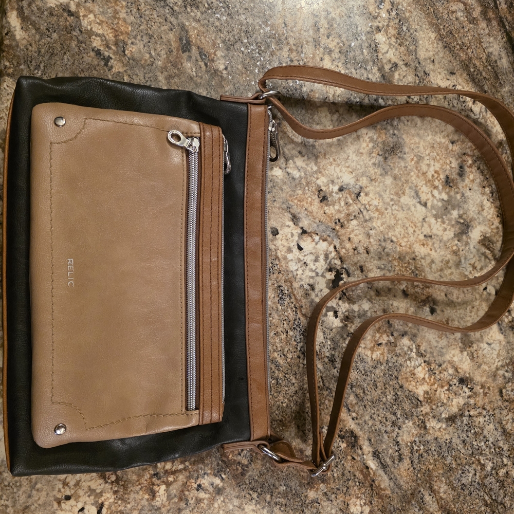Relic By Fossil Tan and Black Crossbody Bag